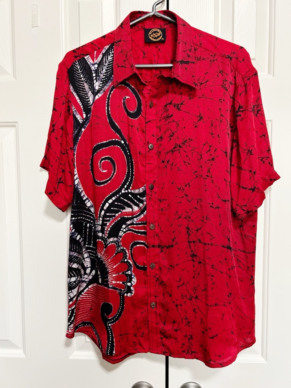Shreedevi Batik Short Sleeve Shirt XL Handmade Natural Fiber Artisan Boho